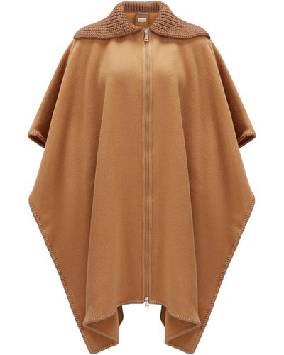 Moncler Ribbed-collar Wool Cape Coat - Brown