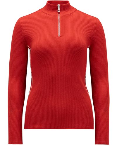 Moncler Wool Zip-up Polo Neck Sweater - Red