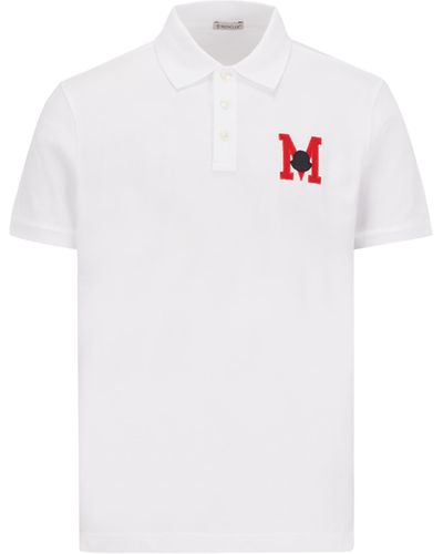 Moncler Embroidered Monogram Polo Shirt White