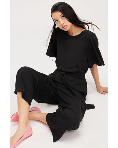 Monki Black Belted Short Sleeve Jumpsuit