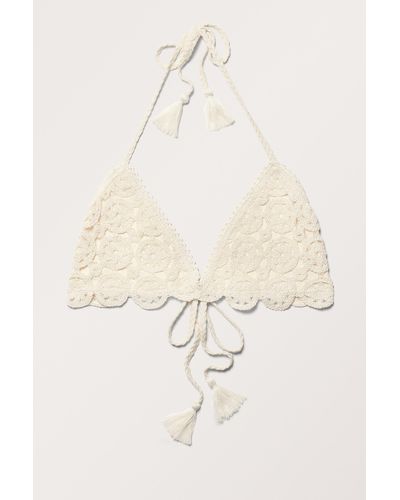 Monki Crochet Cotton Triangle Bikini Top - Natural