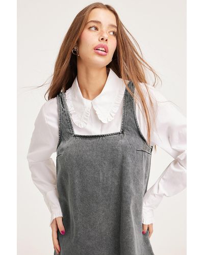 Monki Short A-line Denim Dress - Grey