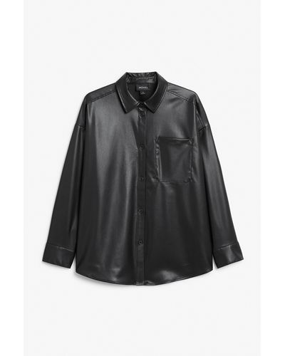 Monki Oversized Faux Leather Shirt - Black