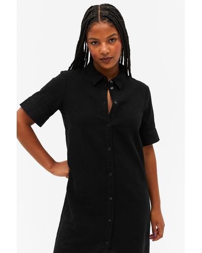 Monki Black Linen Blend Shirt Dress