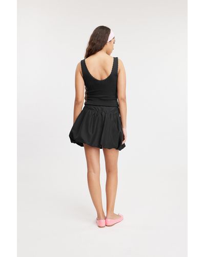 Monki Laced Fitted Pointelle Tank Top - Black