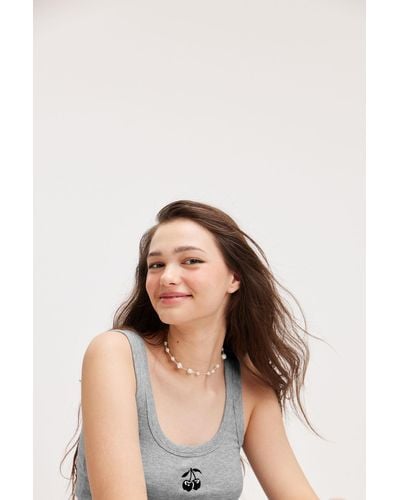Monki Rib Fitted Tank Top - Natural