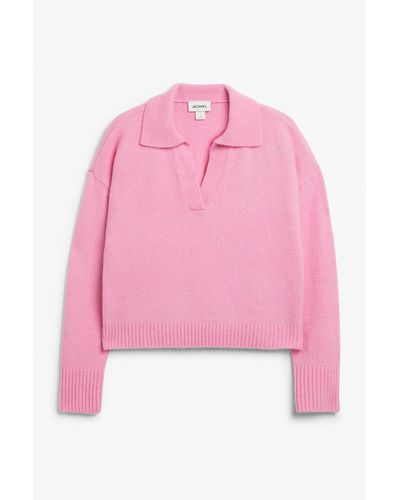 Monki Soft Knit Polo Sweater - Pink