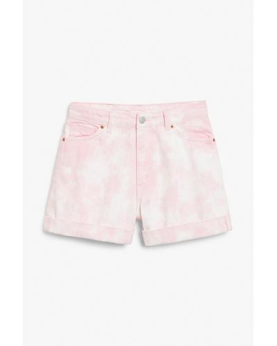 Monki High Waist Denim Shorts Pink Tie-dye