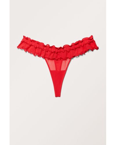 Monki Frill Low Waist Thongs - Red