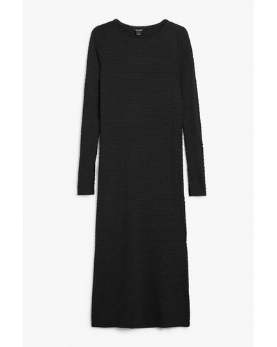 Monki Long Sleeved Textured Dress - Black