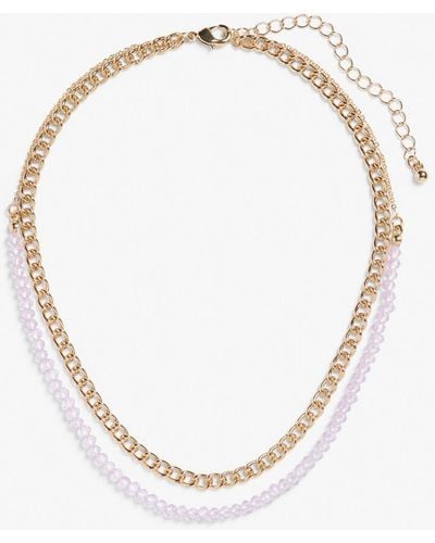 Monki Layered Necklace With Purple Beads - Metallic
