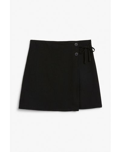 Monki Black Linen Blend Wrap Skirt