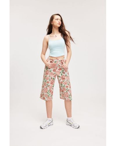 Monki Cropped Twill Trousers - Pink