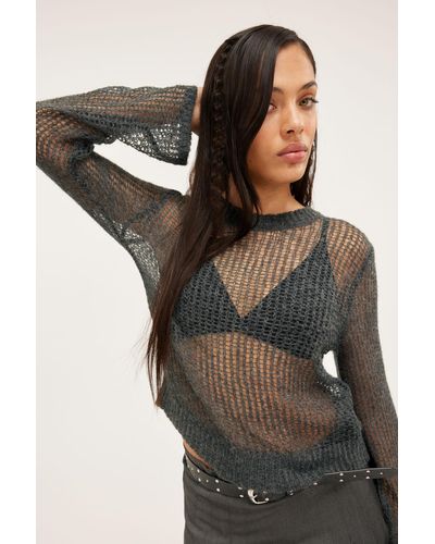 Monki Oversized Sheer Knitted Jumper - Black