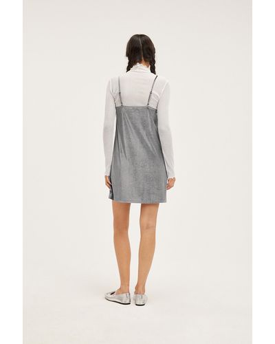 Monki Velvet Mini Slip Dress - Grey