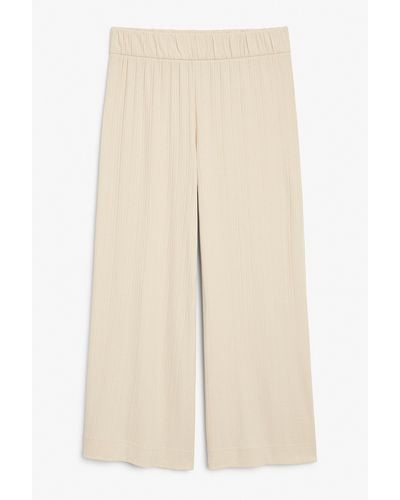 Monki High Waist Wide Leg Ribbed Trousers Beige - Natural