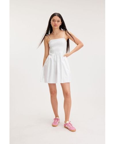 Monki Mini Babydoll Poplin Dress - White
