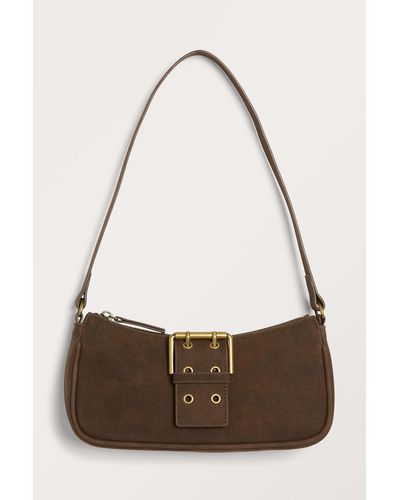 Monki Faux Suede Hand Bag With Buckle - Brown