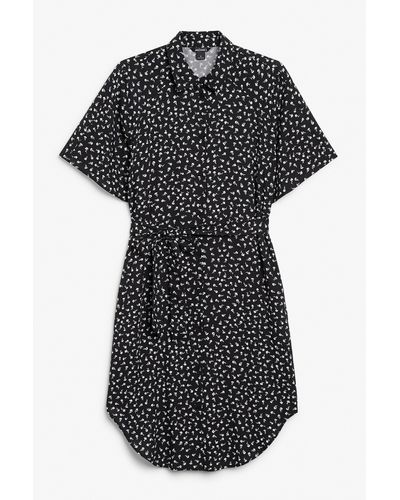 Monki Black Florals Midi Shirt Dress
