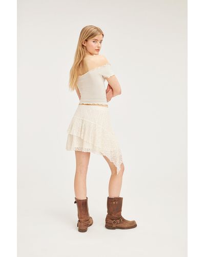Monki Lace Ruffle Mini Skirt - Natural