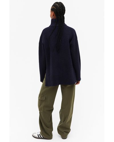 Monki Long Half Zip Knit Sweater - Blue