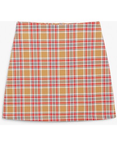 Monki Beige Tartan A-line Mini Skirt - Multicolour