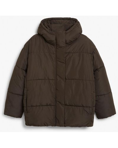 Monki Oversized Puffer Jacket With Hood - Brown