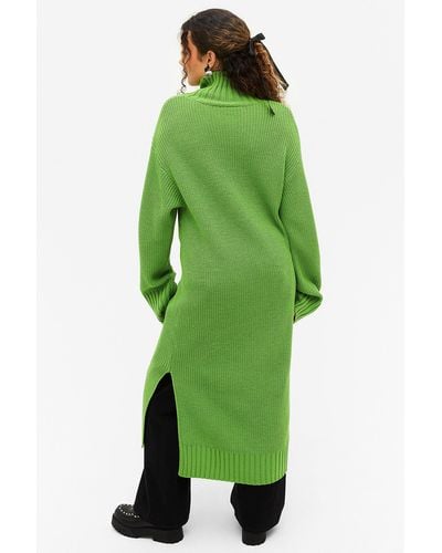 Monki Long Sleeved Rib Knit Midi Dress - Green
