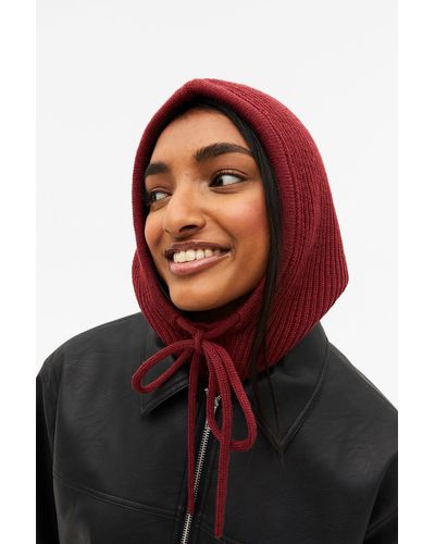 Monki Knitted Hood With Drawstring - Brown