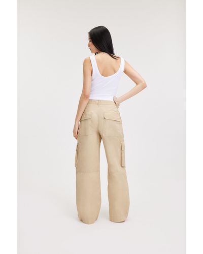 Monki Cargo Pants Low Waist Loose Fit Cotton Beige - Natural
