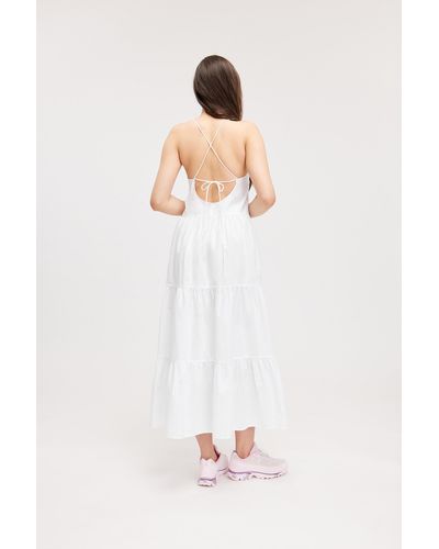 Monki Tiered Poplin Maxi Dress - White