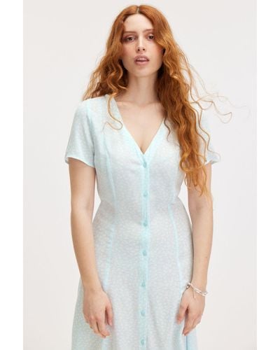 Monki Buttoned Short Sleeve Mini Dress - White