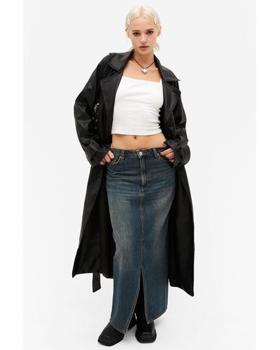 Monki Double-breasted Mid Length Trench Coat - Black