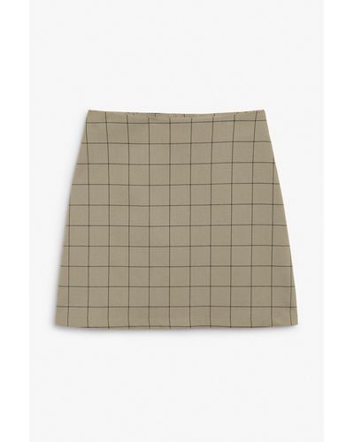 Monki Beige Grid Checked A-line Mini Skirt - Natural