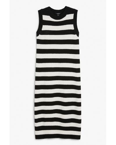 Monki Striped Sleeveless Midi Knit Dress - White