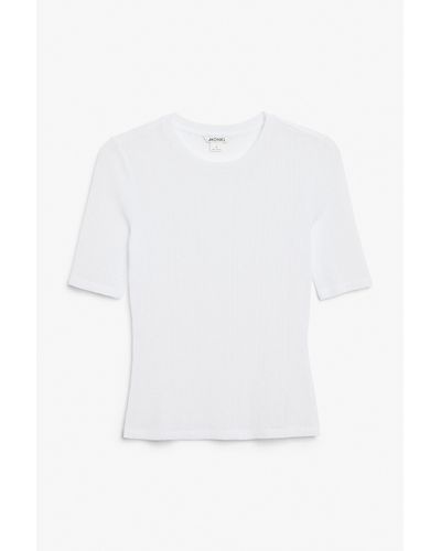 Monki Semi-sheer Short Sleeve Top - White