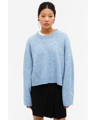 Monki Long Sleeve Oversized Knit Sweater - Blue