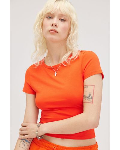 Monki Cropped Fitted Cotton T-shirt - Orange