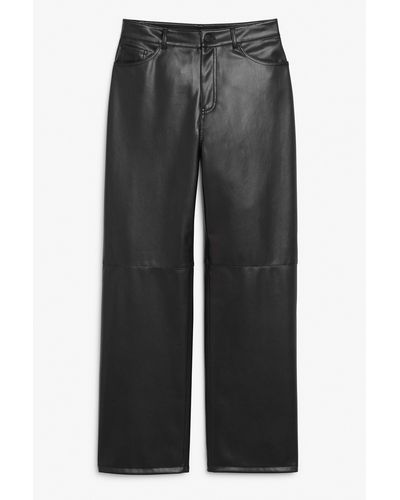 Monki Mid Waist Straight Leg Faux Leather Pants Black