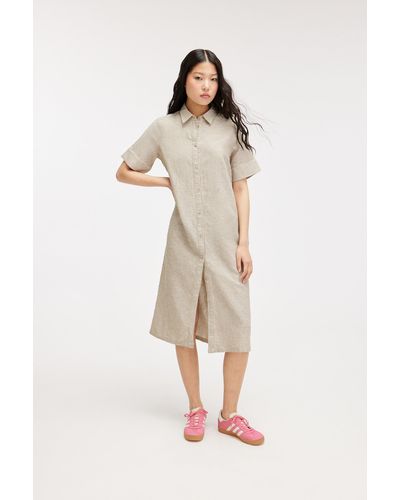 Monki Grey Linen Blend Shirt Dress - Natural