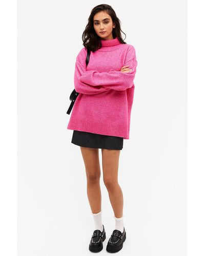 Monki Oversized Long Sleeve Turtleneck Jumper - Pink