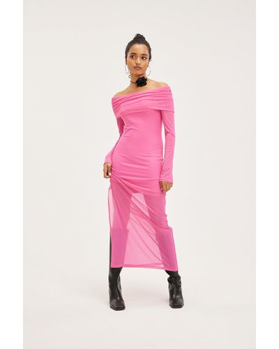 Monki Long Sleeved Off Shoulder Maxi Dress - Pink
