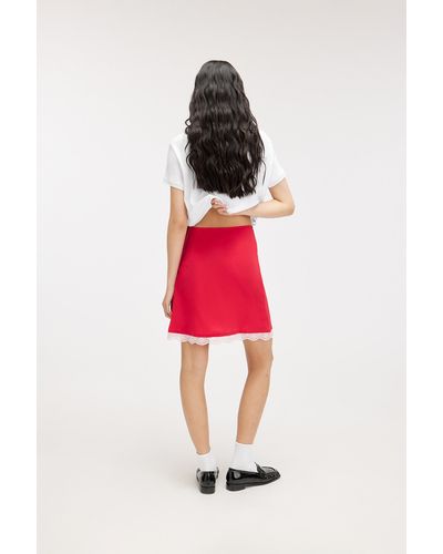 Monki Lace Trim Mini Skirt - Red