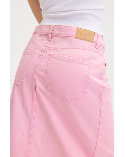 Monki Slitted Maxi Denim Skirt - Pink