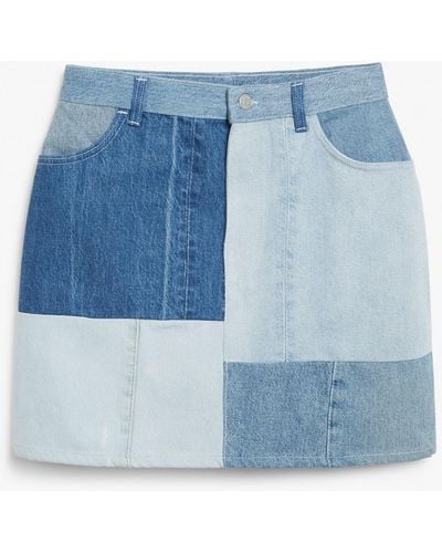 Monki Denim Patchwork Skirt. - Blue