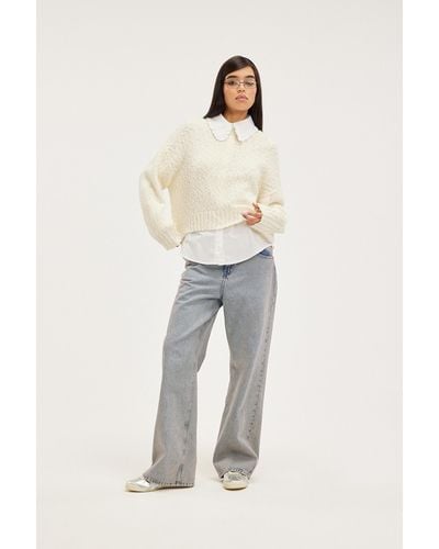 Monki Structured Knit Sweater - White