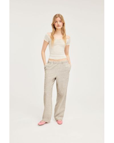 Monki Relaxed Fit Linen Blend Trousers - Natural