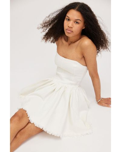 Monki Frayed Mini Denim Dress - White