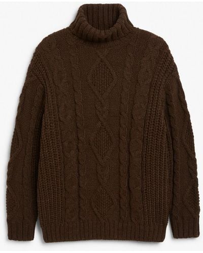 Monki Heavy Knitted Roll Neck Jumper - Brown