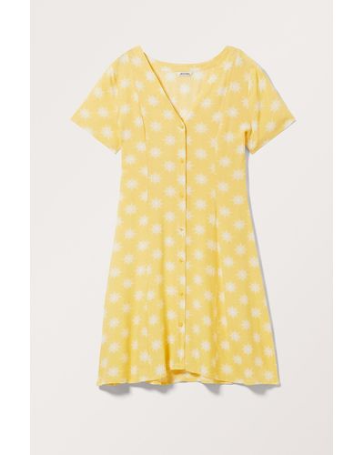 Monki Buttoned Short Sleeve Mini Dress - Yellow